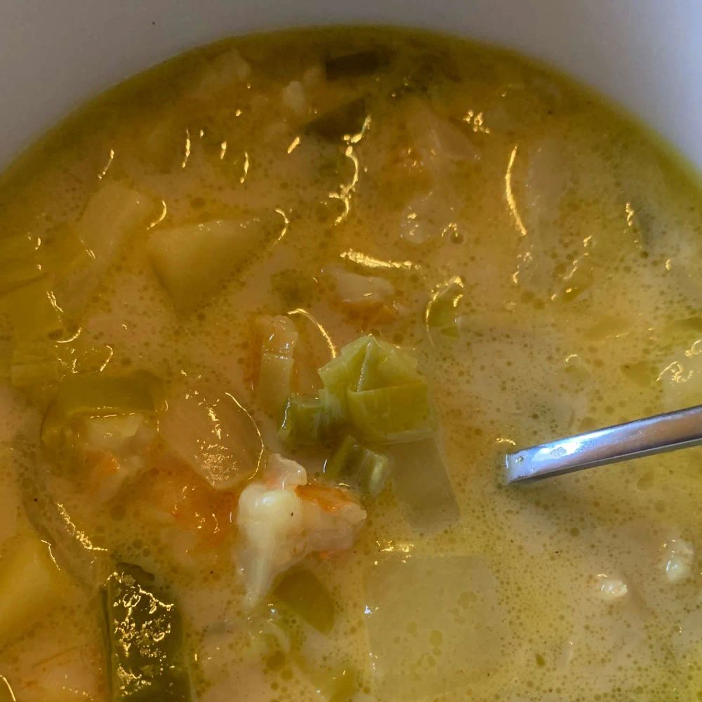 Leek and Potato Soup with Shrimp