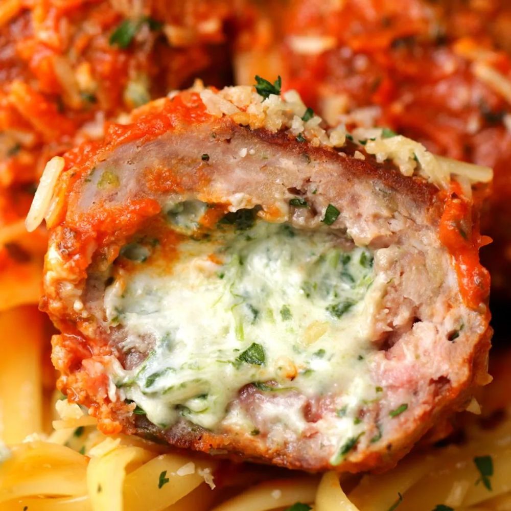 Spinach Dip-stuffed Meatballs