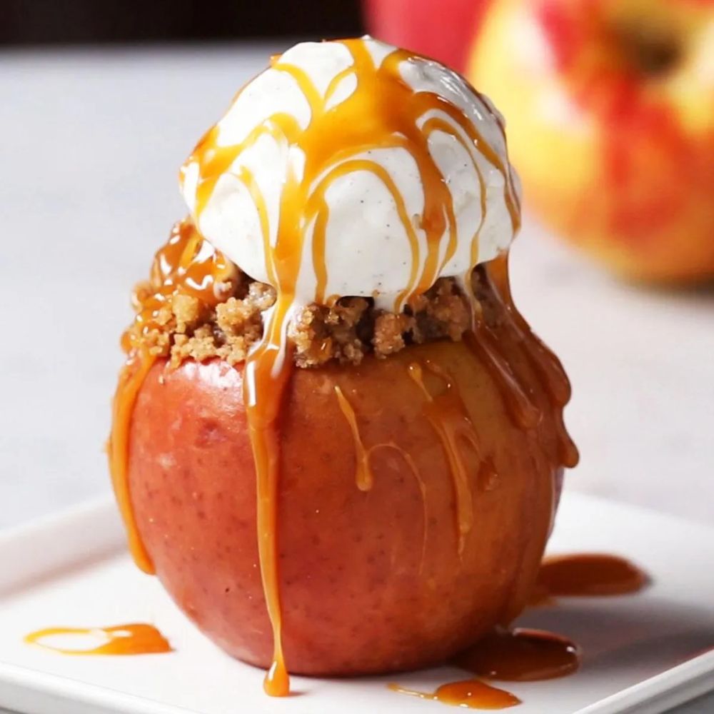 Caramel Crumble Cake Stuffed Apples