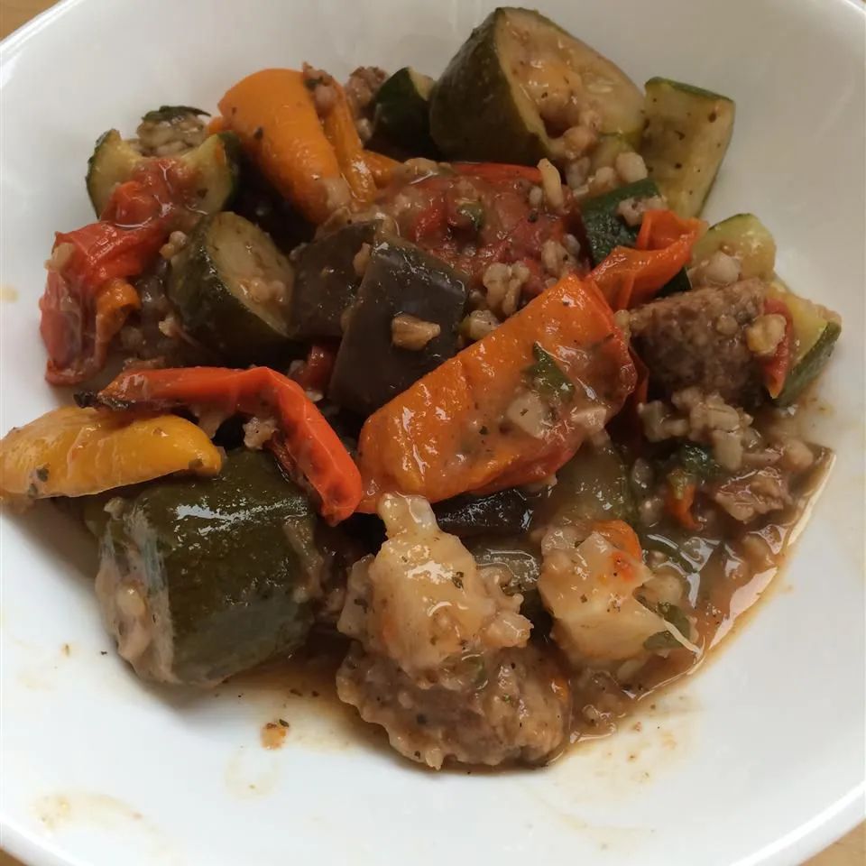 Eggplant, Zucchini, and Sweet Red Pepper Stew