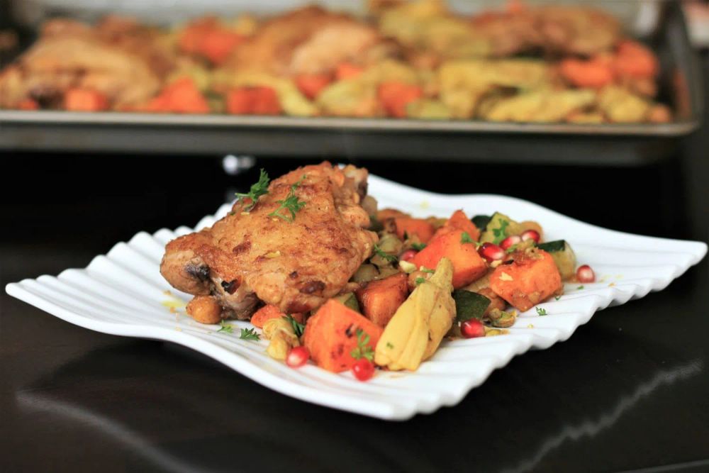 Moroccan Chicken Thigh Sheet Pan Dinner