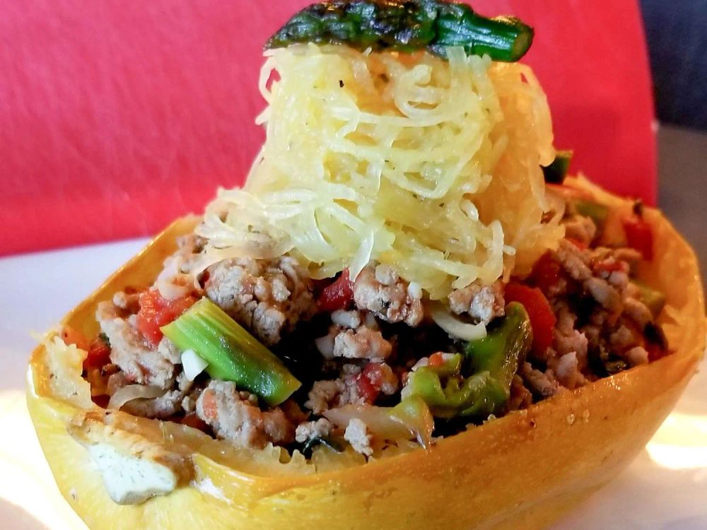 Roasted Spaghetti Squash with Ground Turkey and Vegetables