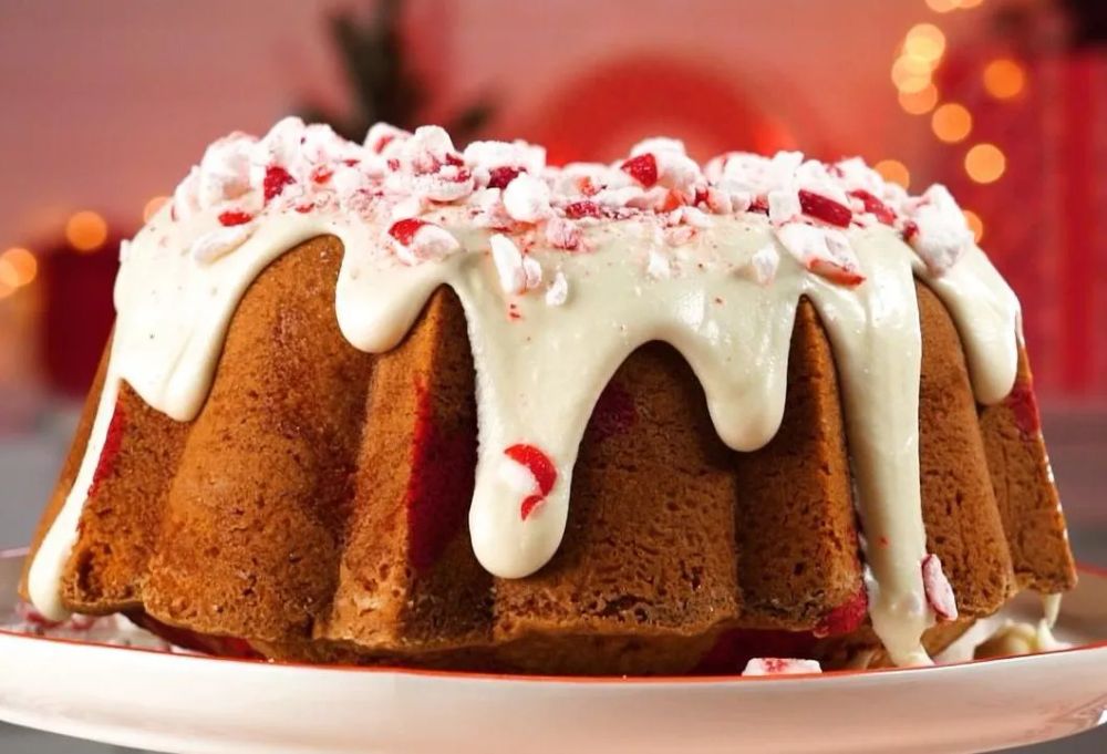 Peppermint Pound Cake with Cream Cheese Peppermint Bark Frosting