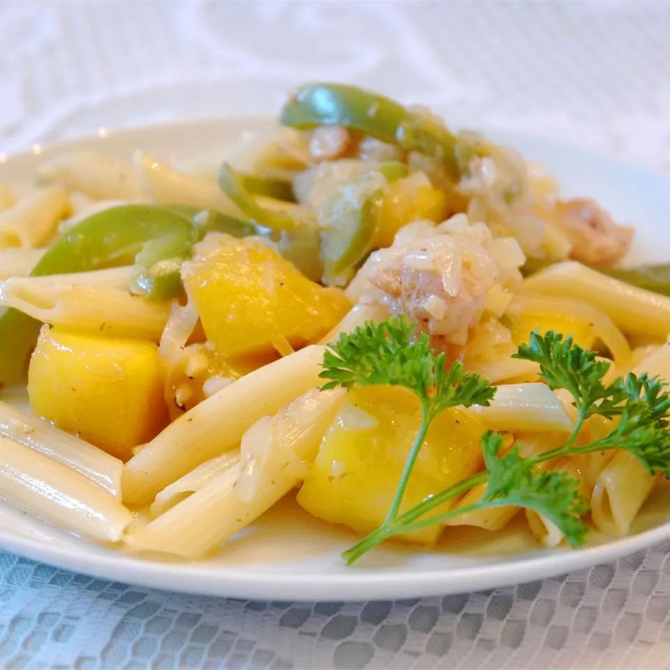 Chicken and Pasta in a Mango Cream Sauce