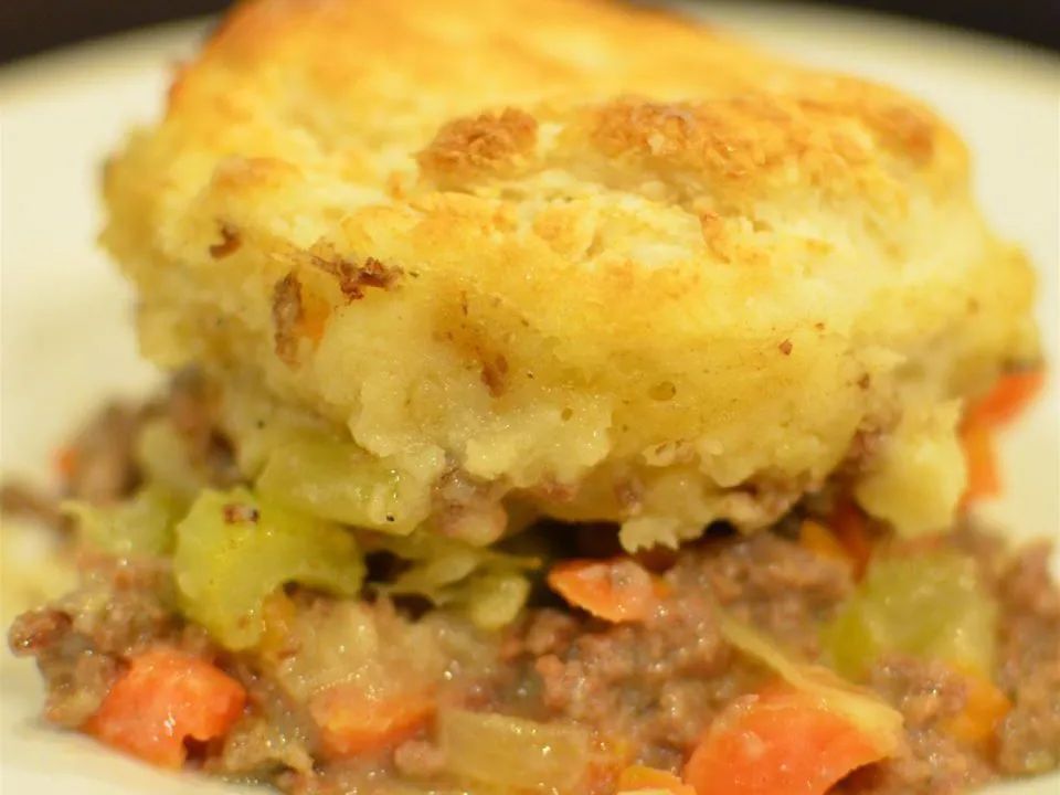 Retro Ground Beef Casserole with Biscuits