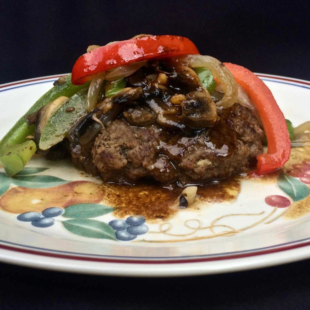 Hamburger Steaks with Peppers, Onions, and Mushrooms