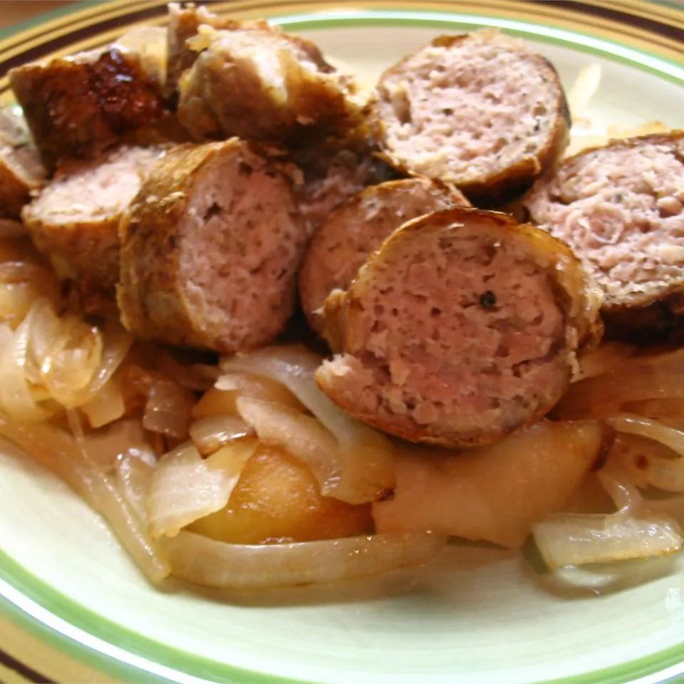 Grilled Sausages with Caramelized Onions and Apples