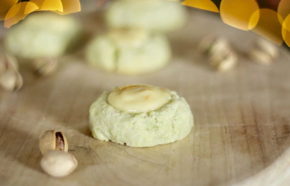 White Chocolate-Orange-Pistachio Thumbprint Cookies