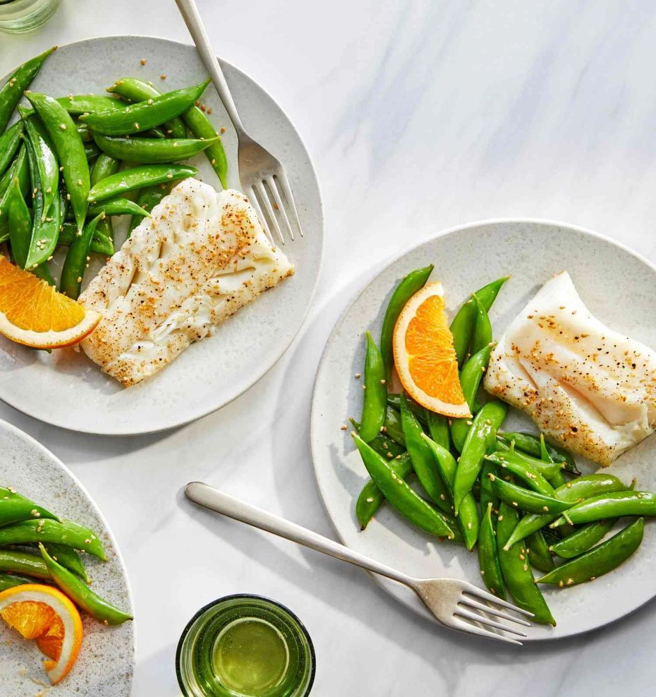 Air-Fried Sesame-Crusted Cod with Snap Peas