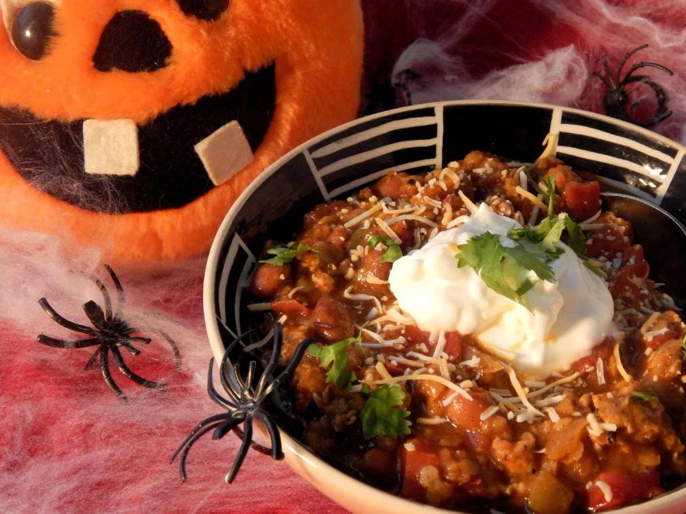 Spooky Slow Cooker Turkey Lentil Chili