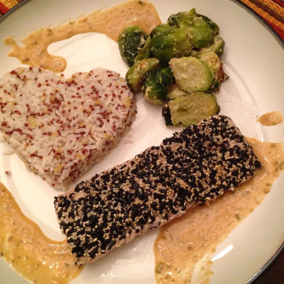 Sesame-Crusted Mahi Mahi with Soy, Shiso, and Ginger Butter Sauce