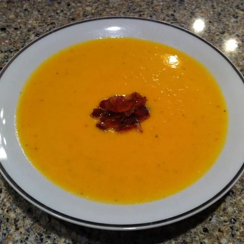 Roasted Butternut Squash and Sweet Potato Bisque with Smoked Applewood Bacon