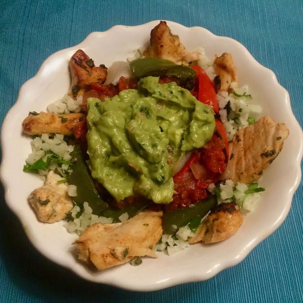 Chicken Fajita and Cilantro-Lime Cauliflower Rice Bowls