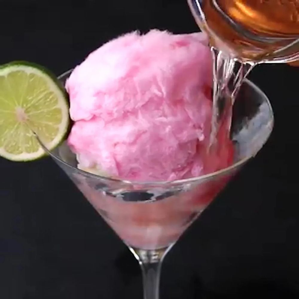 Strawberry Cotton Candy Champagne Cocktail