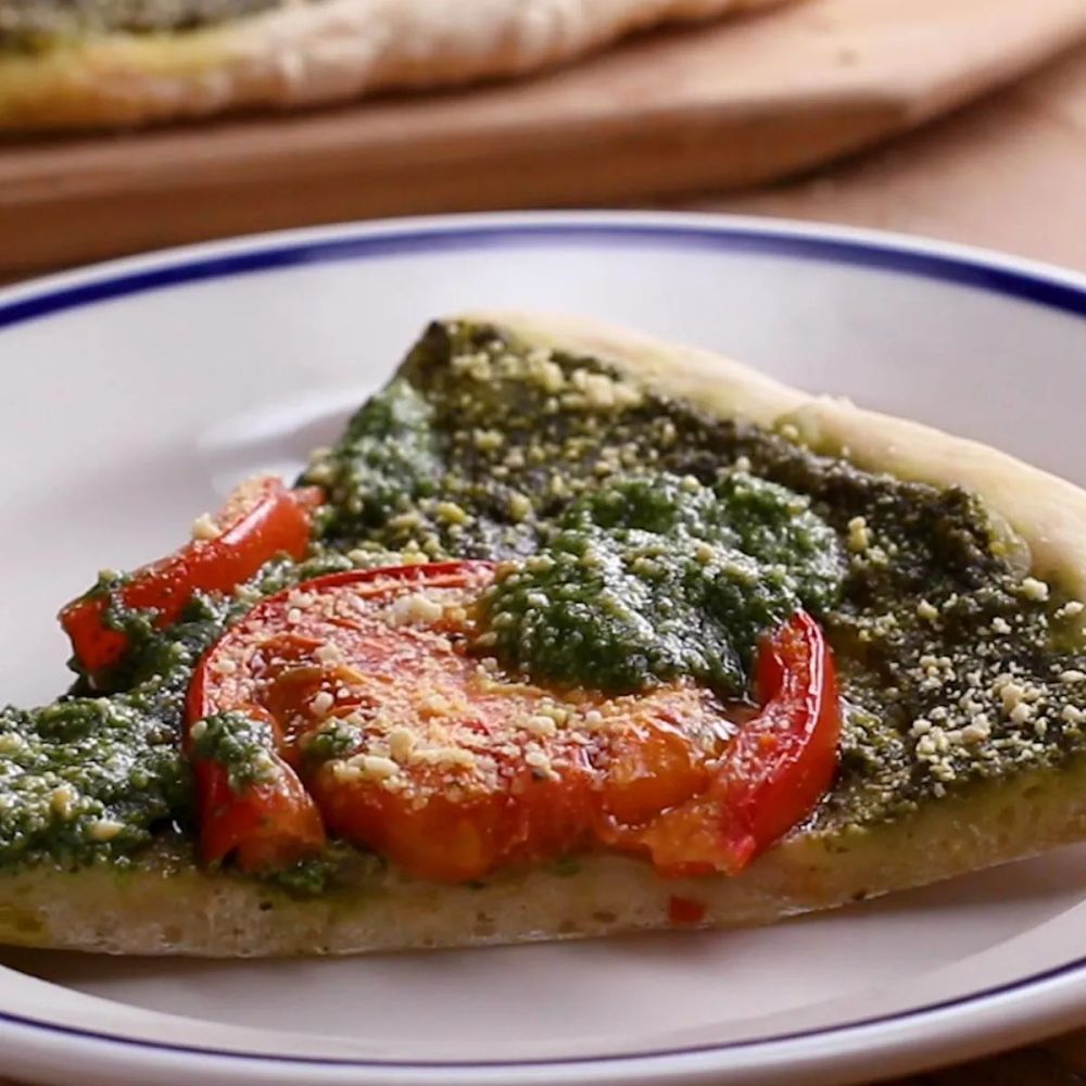 Vegan Pesto Tomato Pizza