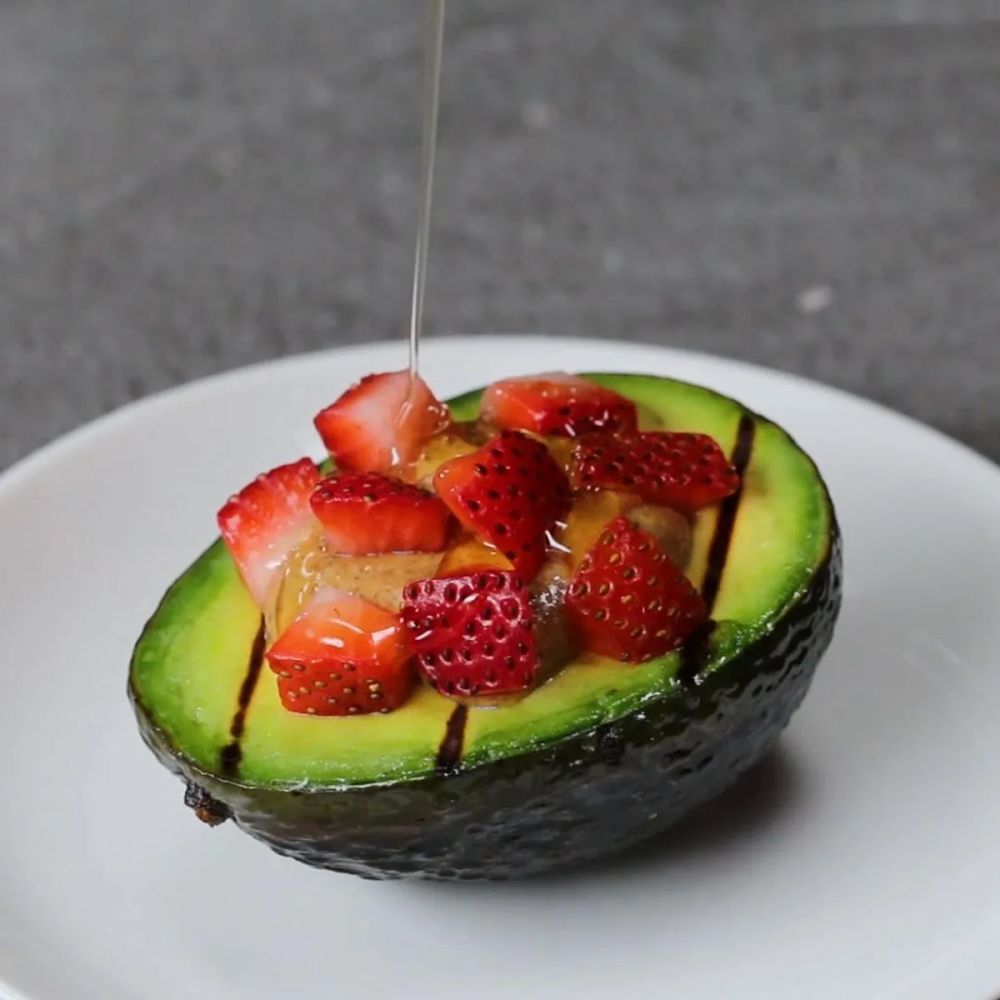 Almond Butter, Strawberry, Honey, And Mint–Stuffed Avocado