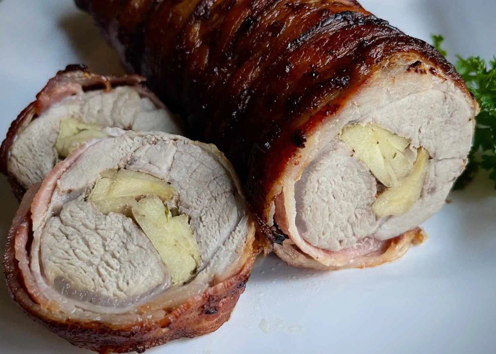 Bacon-Wrapped Pork Tenderloin with Apple Stuffing