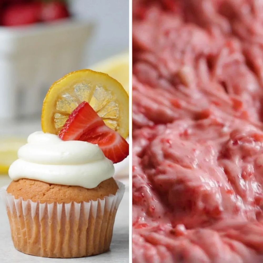 Strawberry Lemonade Olive Oil Cupcakes