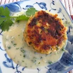 Asian Salmon Cakes with Creamy Miso and Sake Sauce