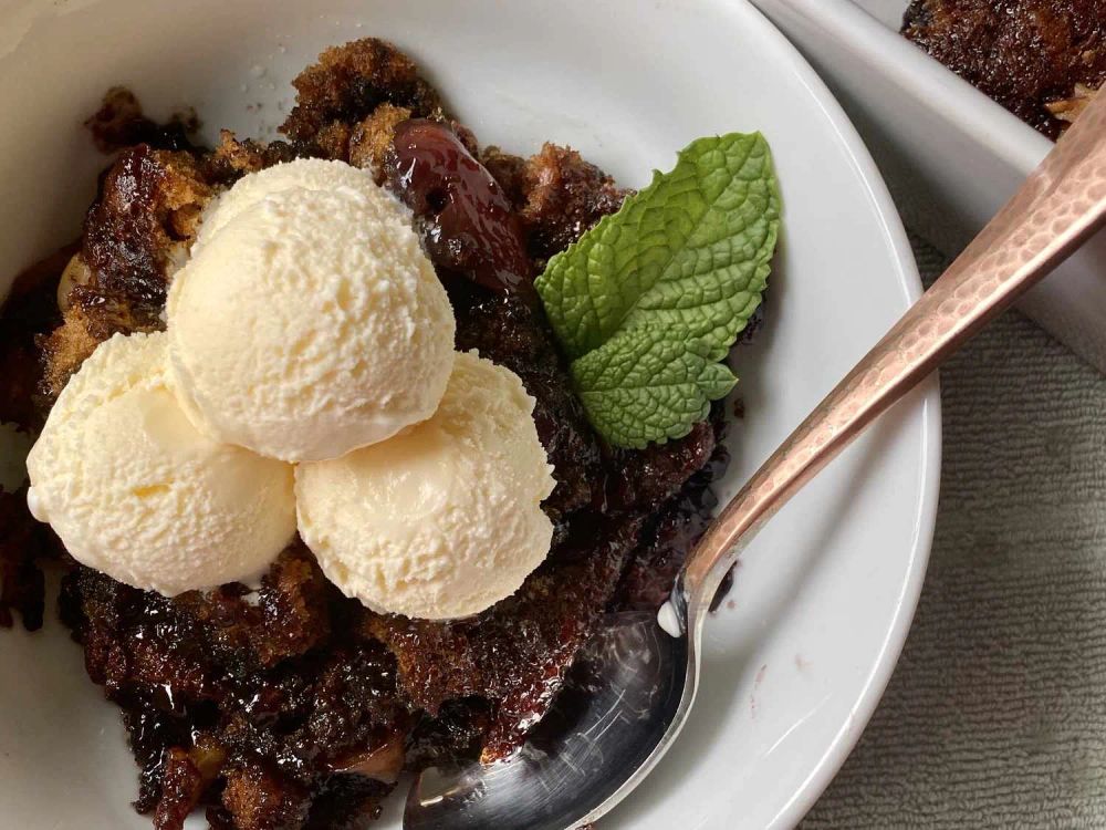 Peach, Berry, and Rhubarb Dump Cake