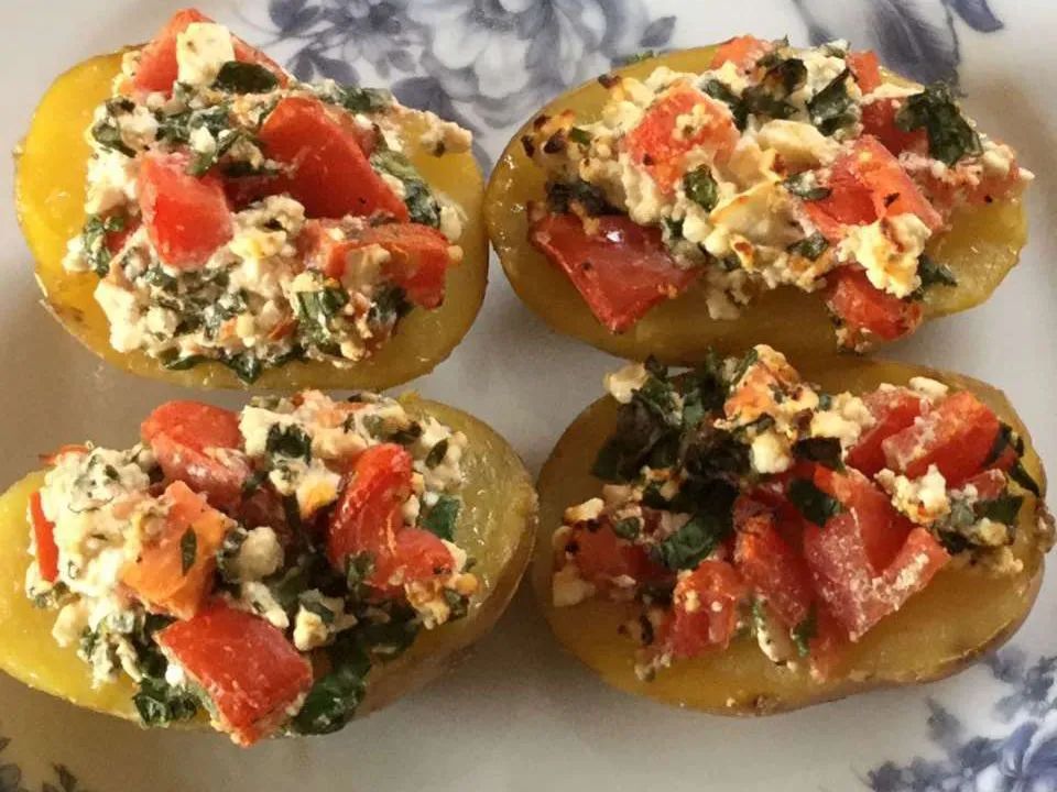 Baked Potatoes with Ramps and Feta