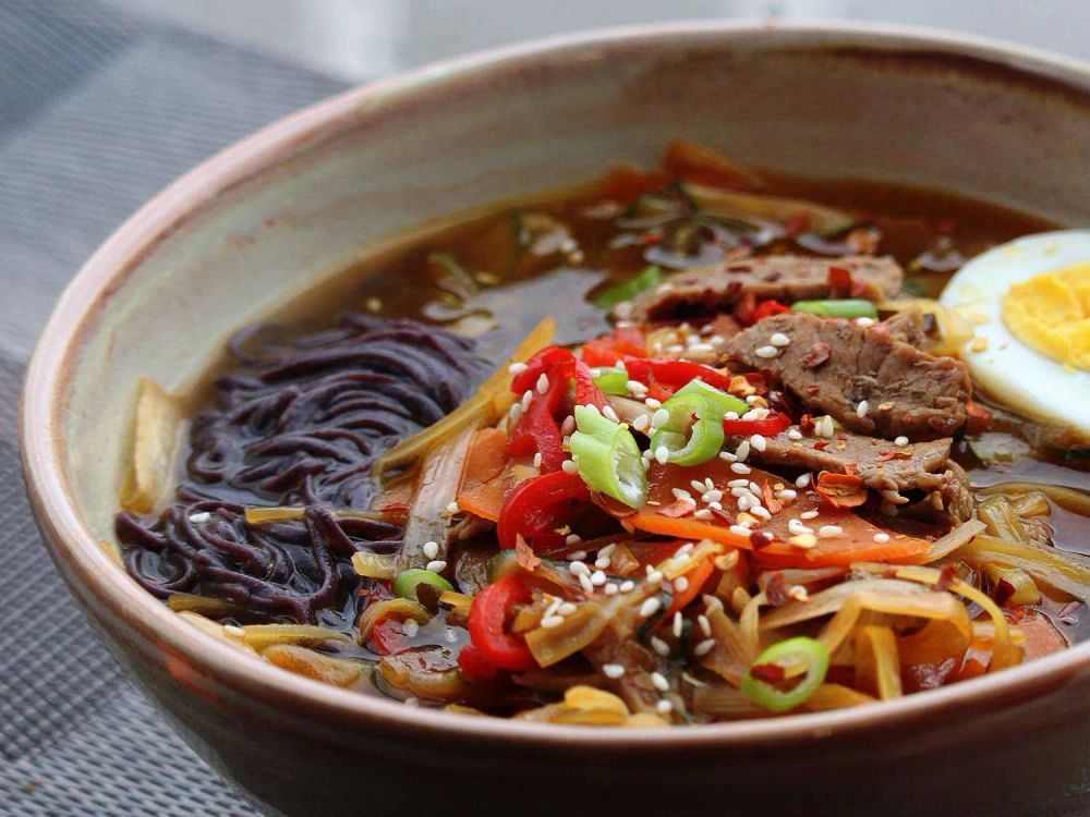 Asian-Themed Beef and Rice Noodle Soup