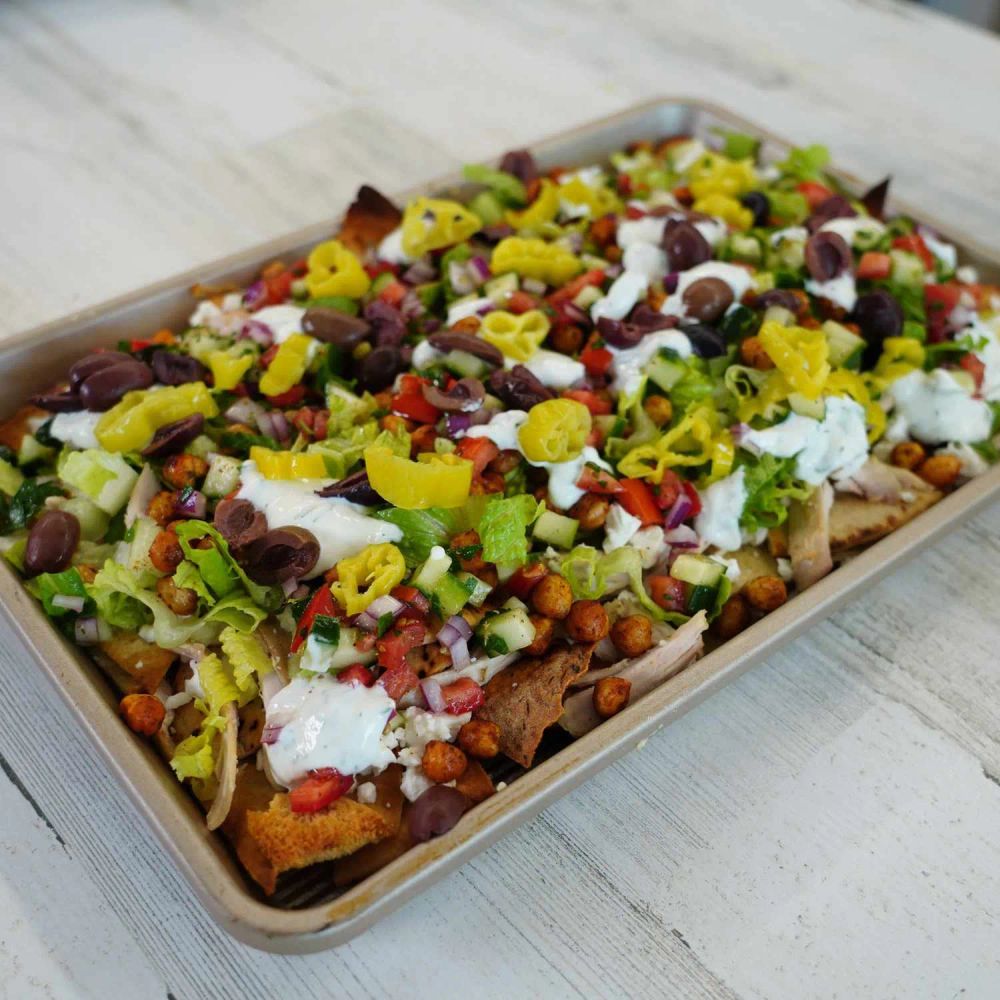 Sheet Pan Greek Salad Nachos