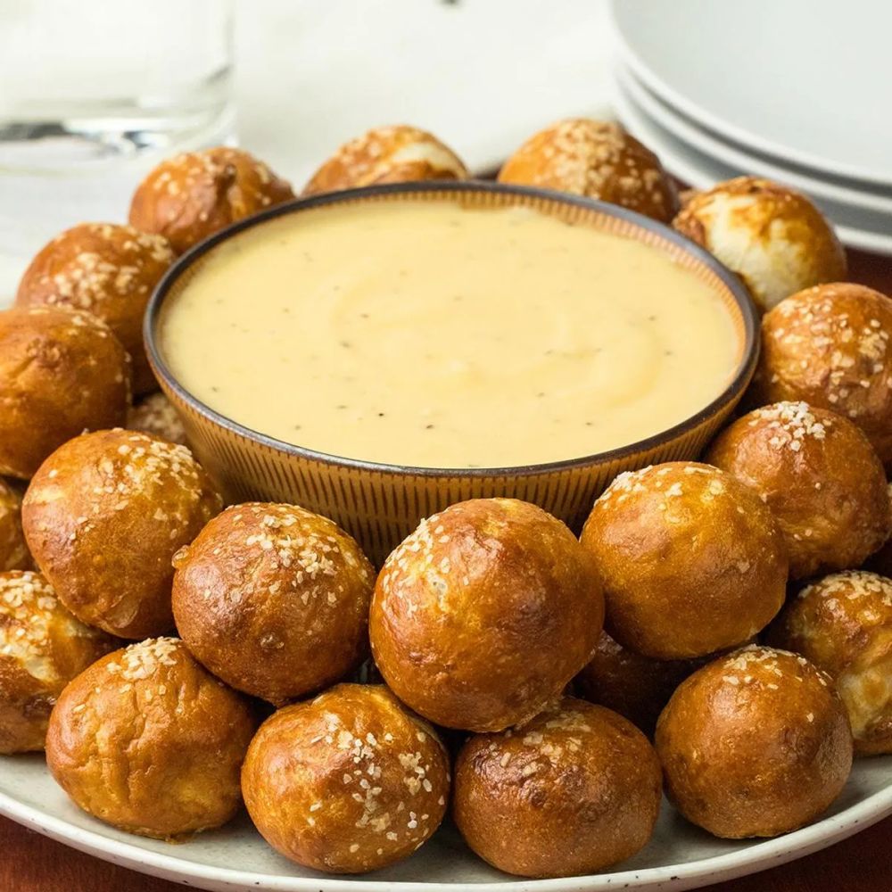 Pretzel Bites With Mustard Cheese Sauce