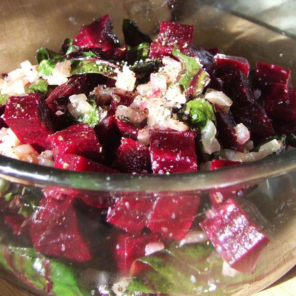 Roasted Beets and Sauteed Beet Greens