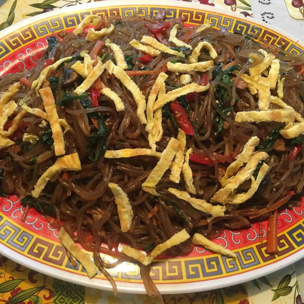 Korean Sweet Potato Noodles (Japchae)