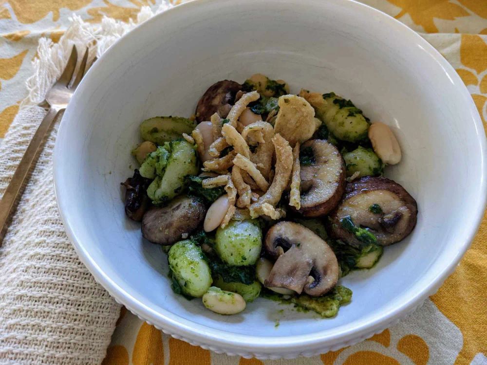 Vegan Gnocchi with Pesto, Spinach, and Cannellini Beans