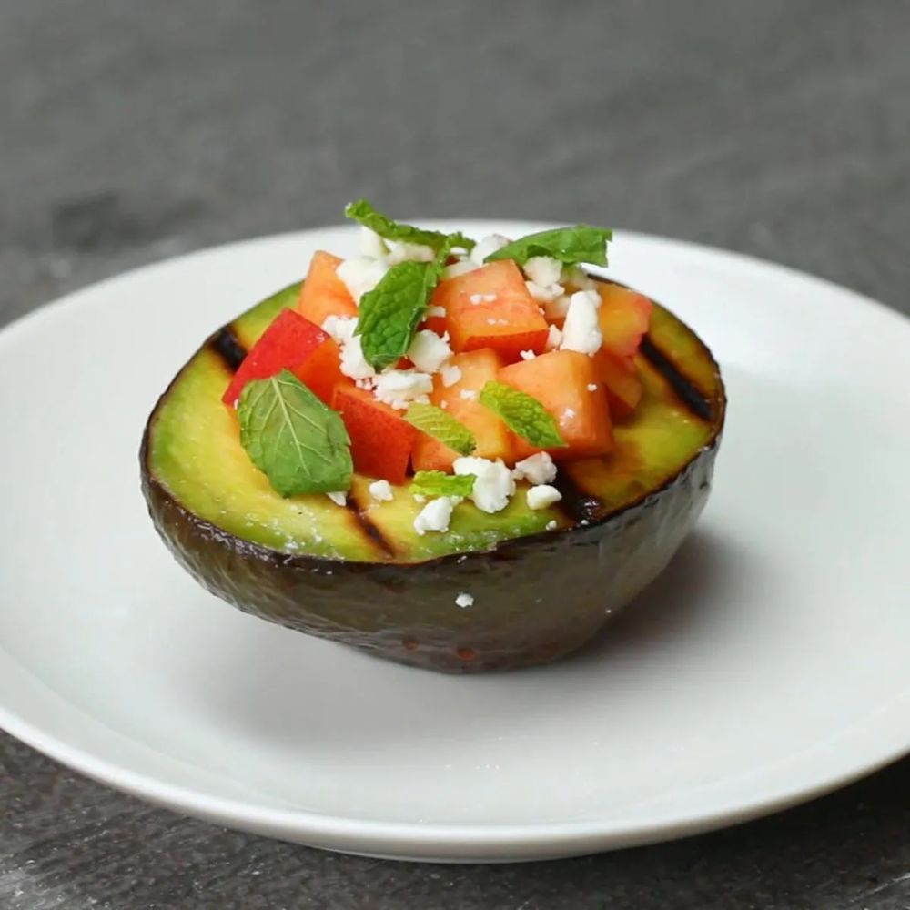 Peach, Feta, And Mint–stuffed Avocado