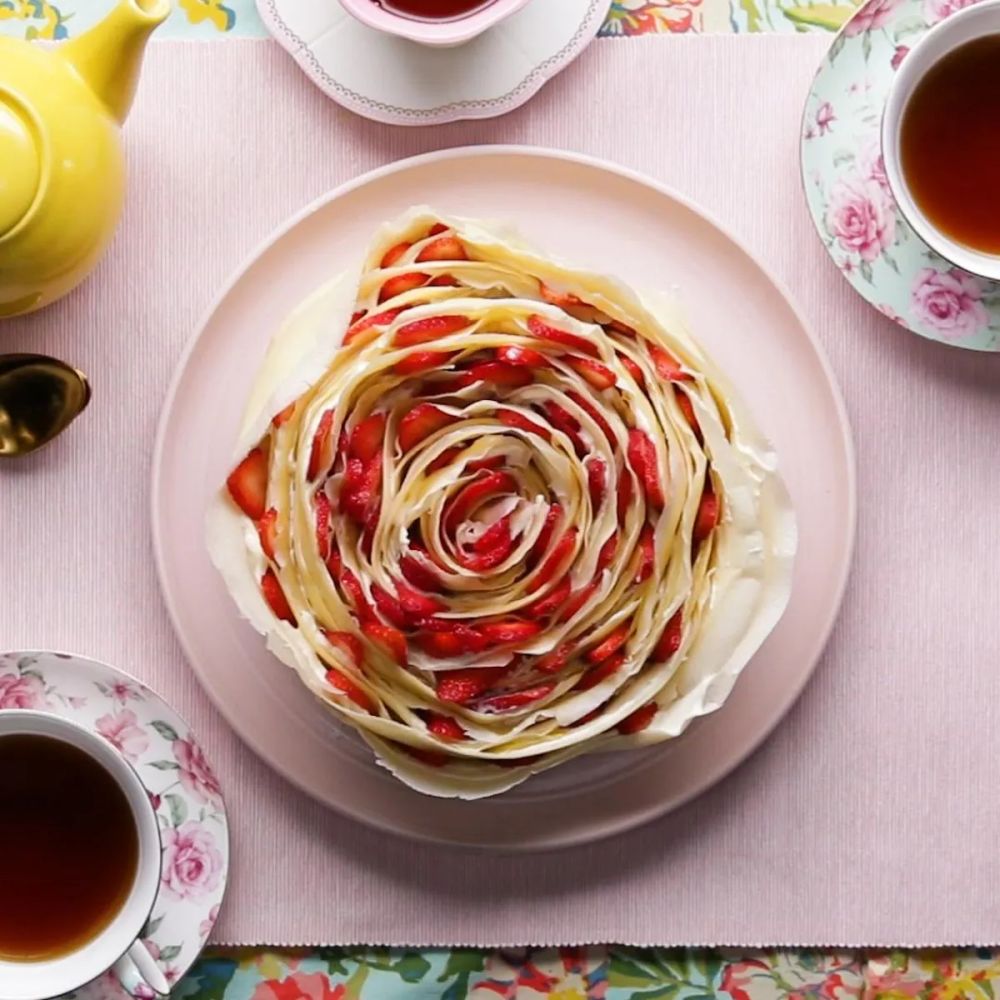 Strawberry Rose Crepe Cake