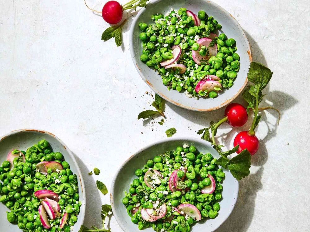 Butter-Smashed Peas with Radishes