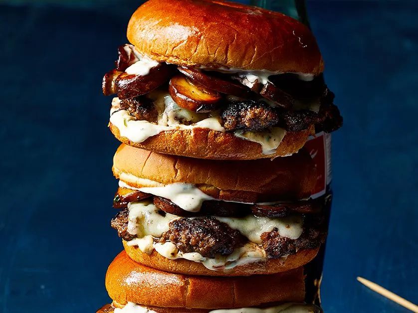 Mushroom Swiss Smash Burgers with Truffle Sauce