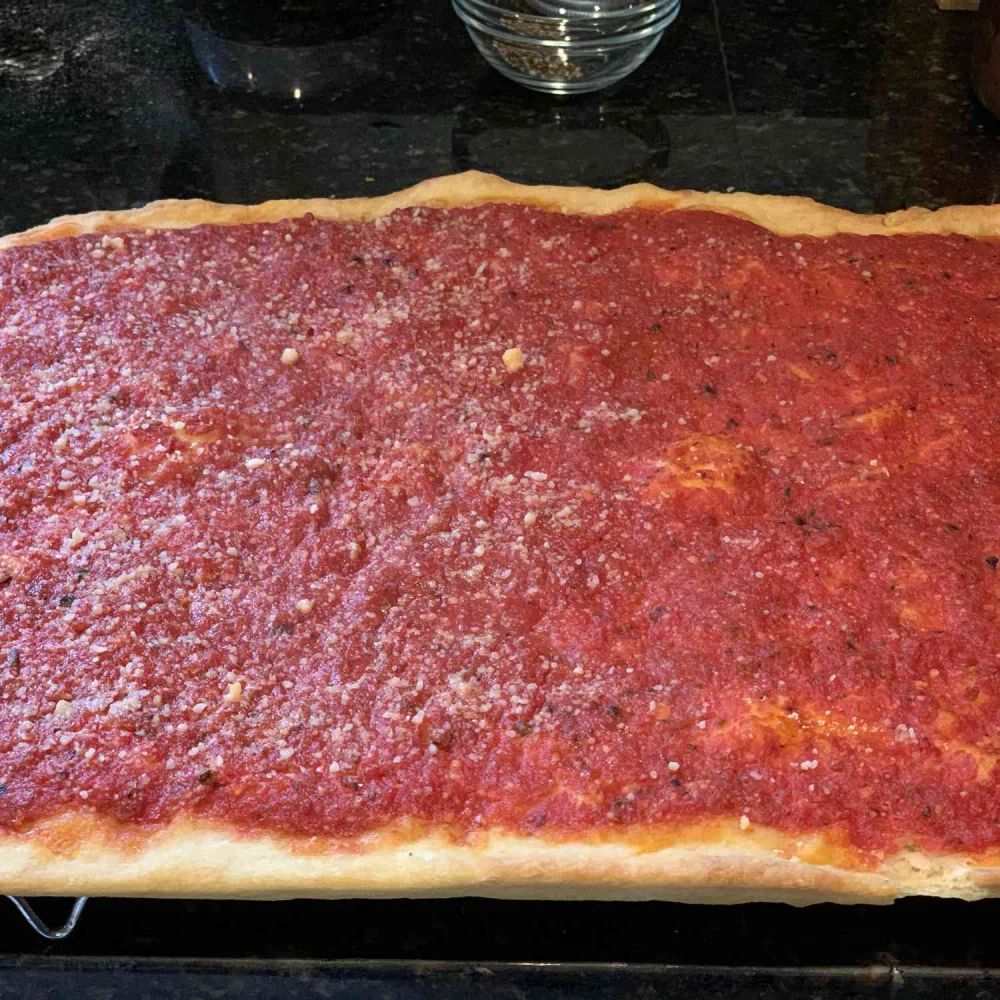 Rhode Island-Style Pizza Strips aka Bakery Pizza