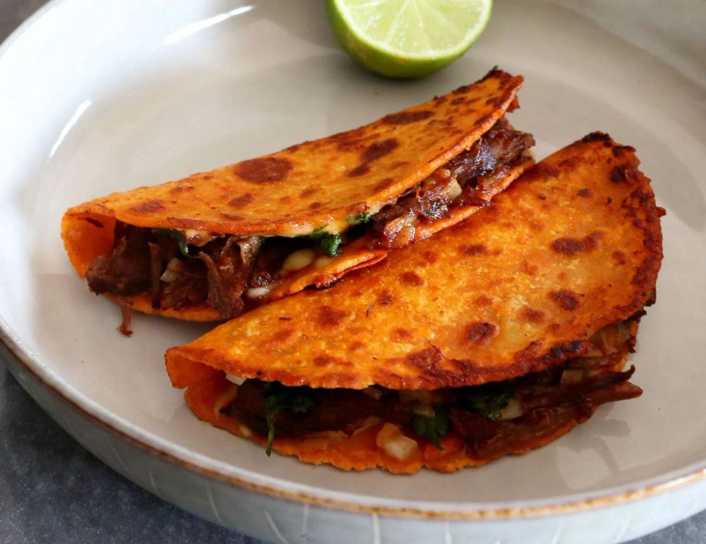 Beef Birria Queso Tacos with Consomé