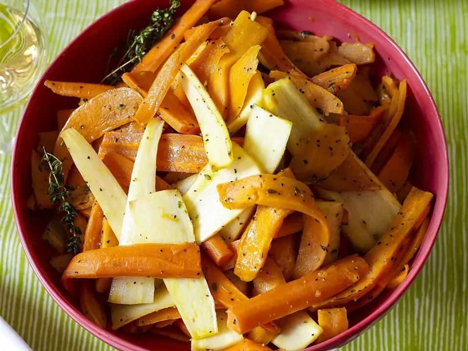 Roasted Sweet Potatoes and Vegetables With Thyme and Maple Syrup