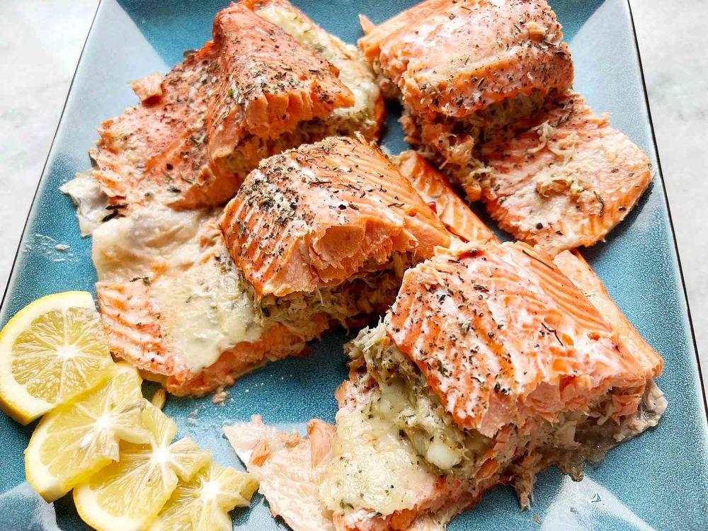 Salmon Stuffed with Crab and Lobster