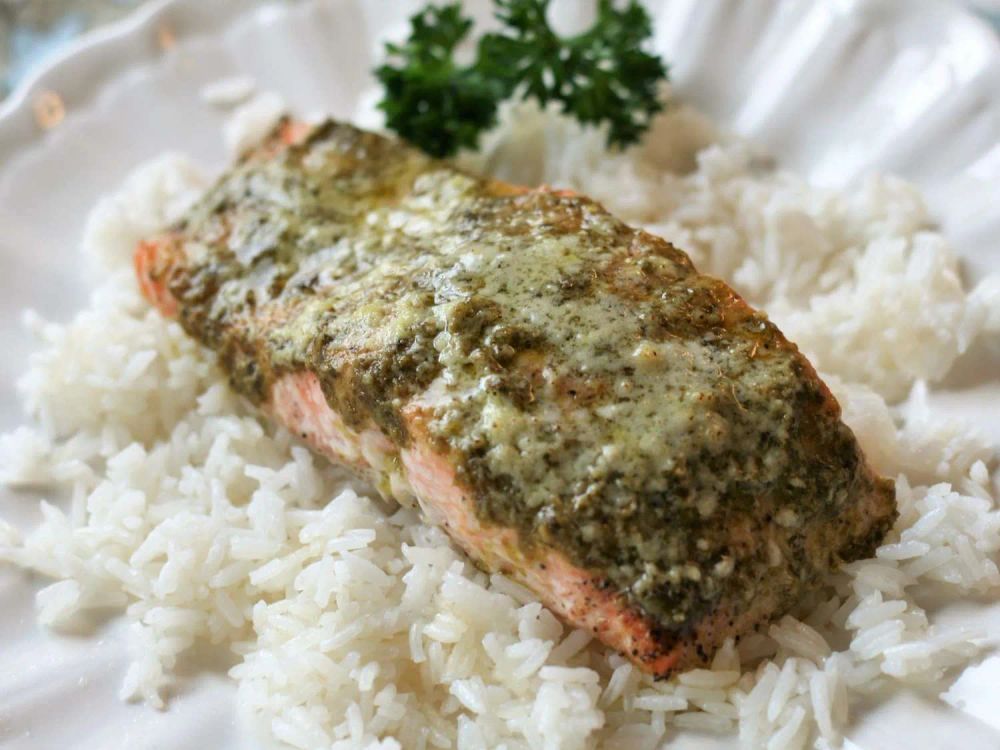 Basil Pesto Salmon Parmesan