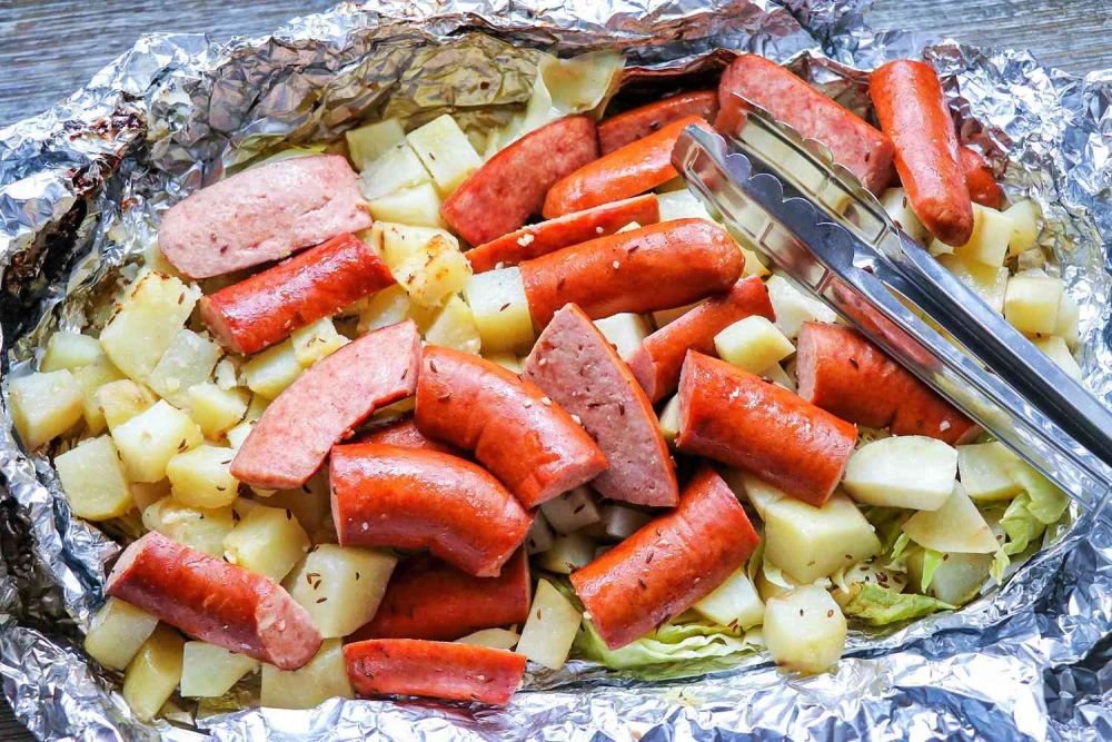 Grilled Sausage with Potatoes and Cabbage