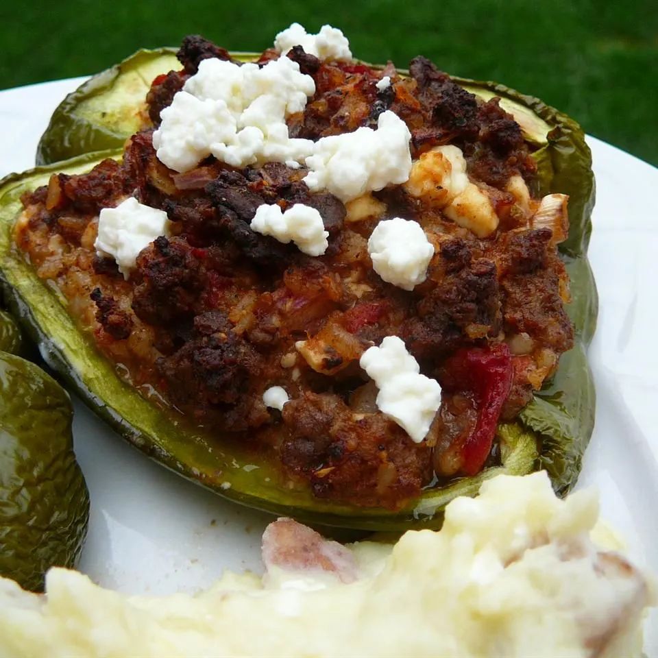 Mexican-Greek Stuffed Green Peppers