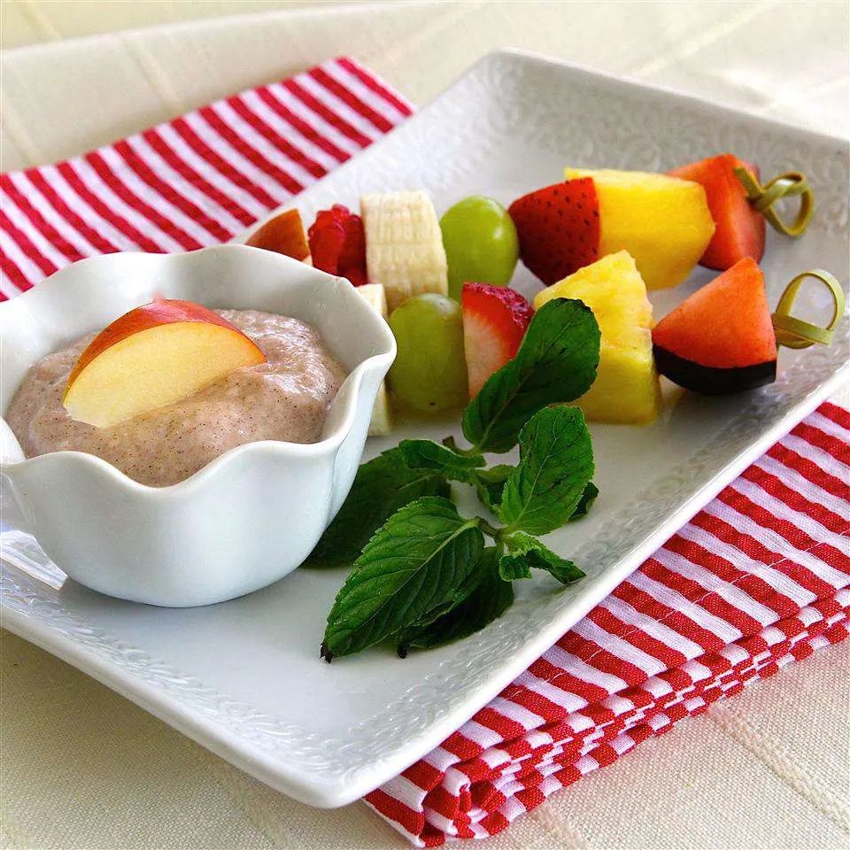 Fruit Skewers with Apple Cinnamon Dipping Sauce