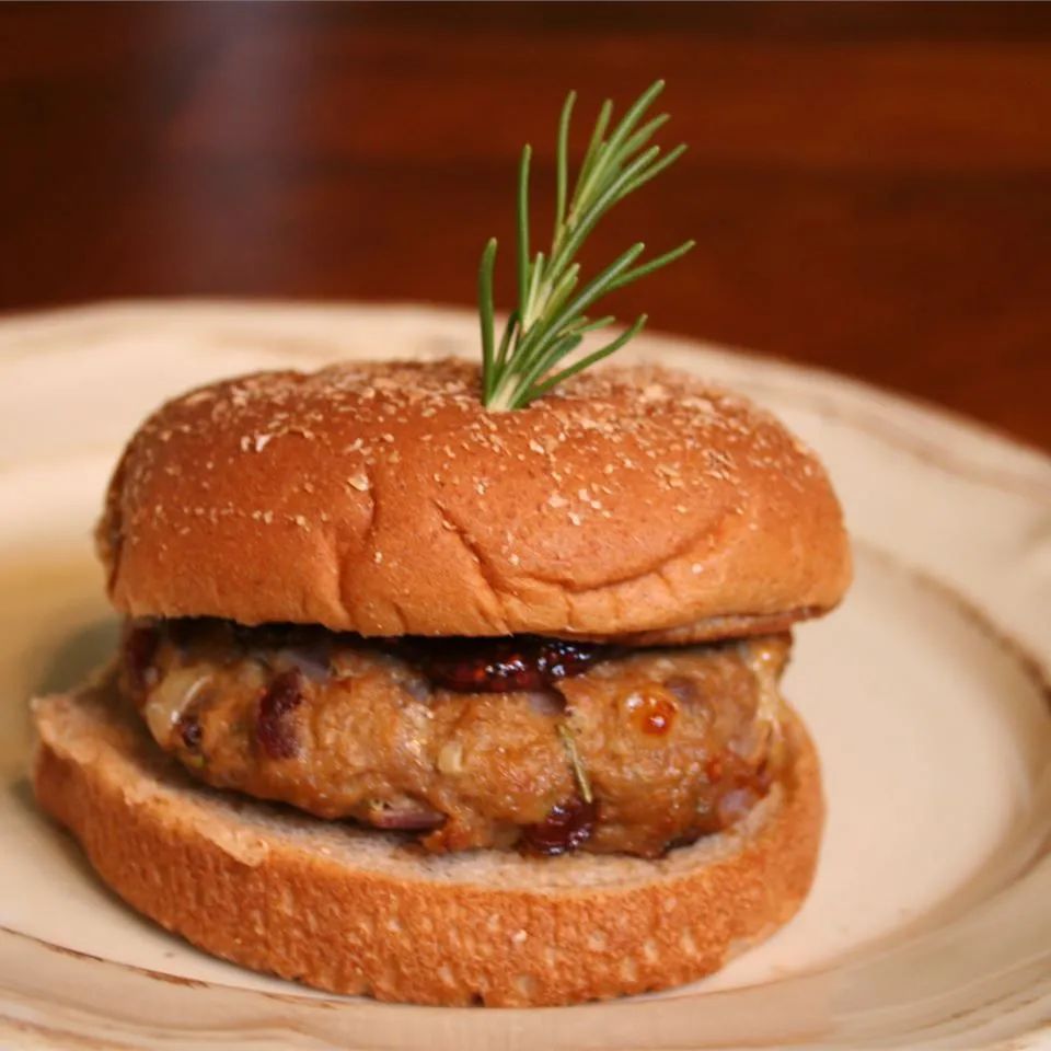 Turkey Burgers with Brie, Cranberries, and Fresh Rosemary