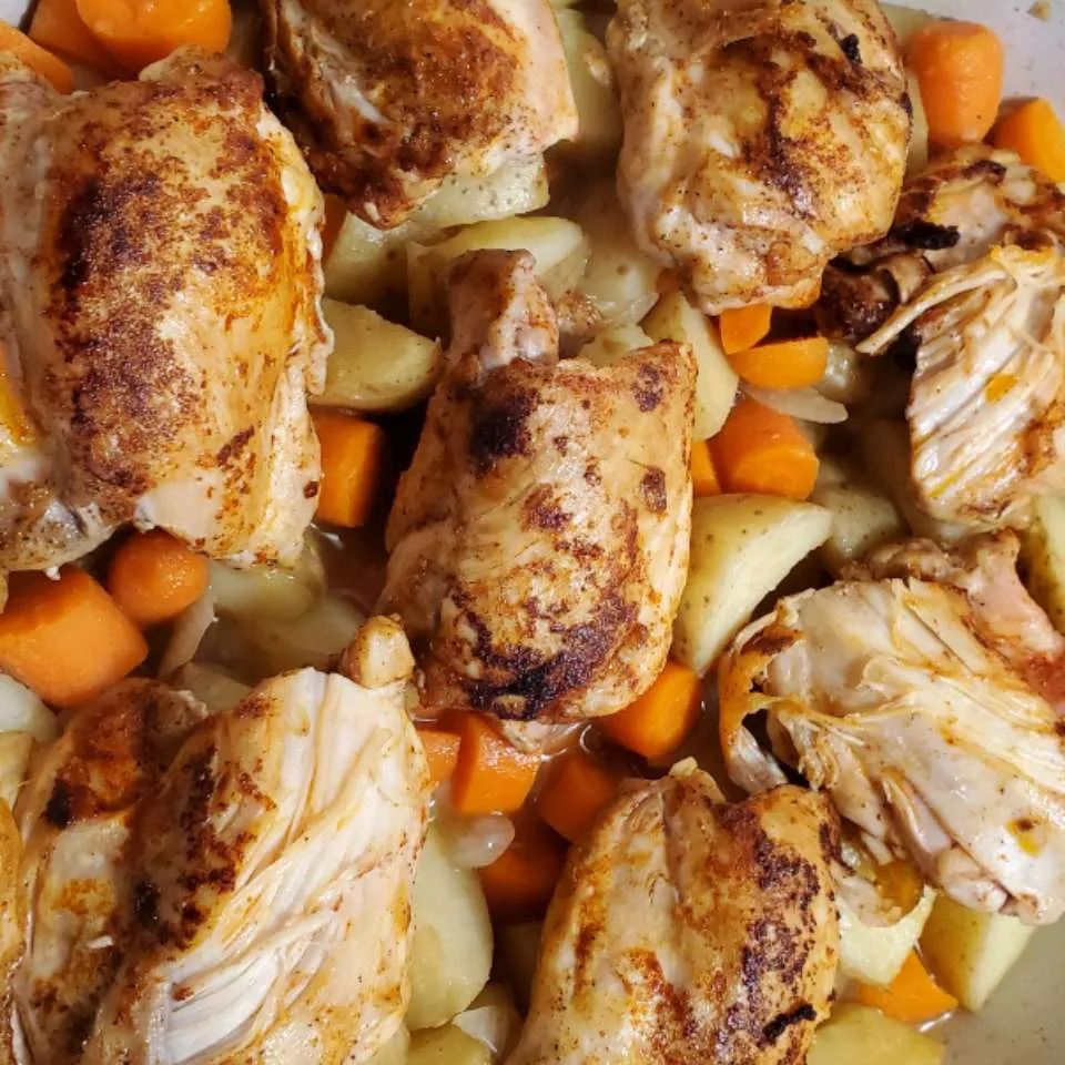 Skillet Chicken Thighs with Carrots and Potatoes