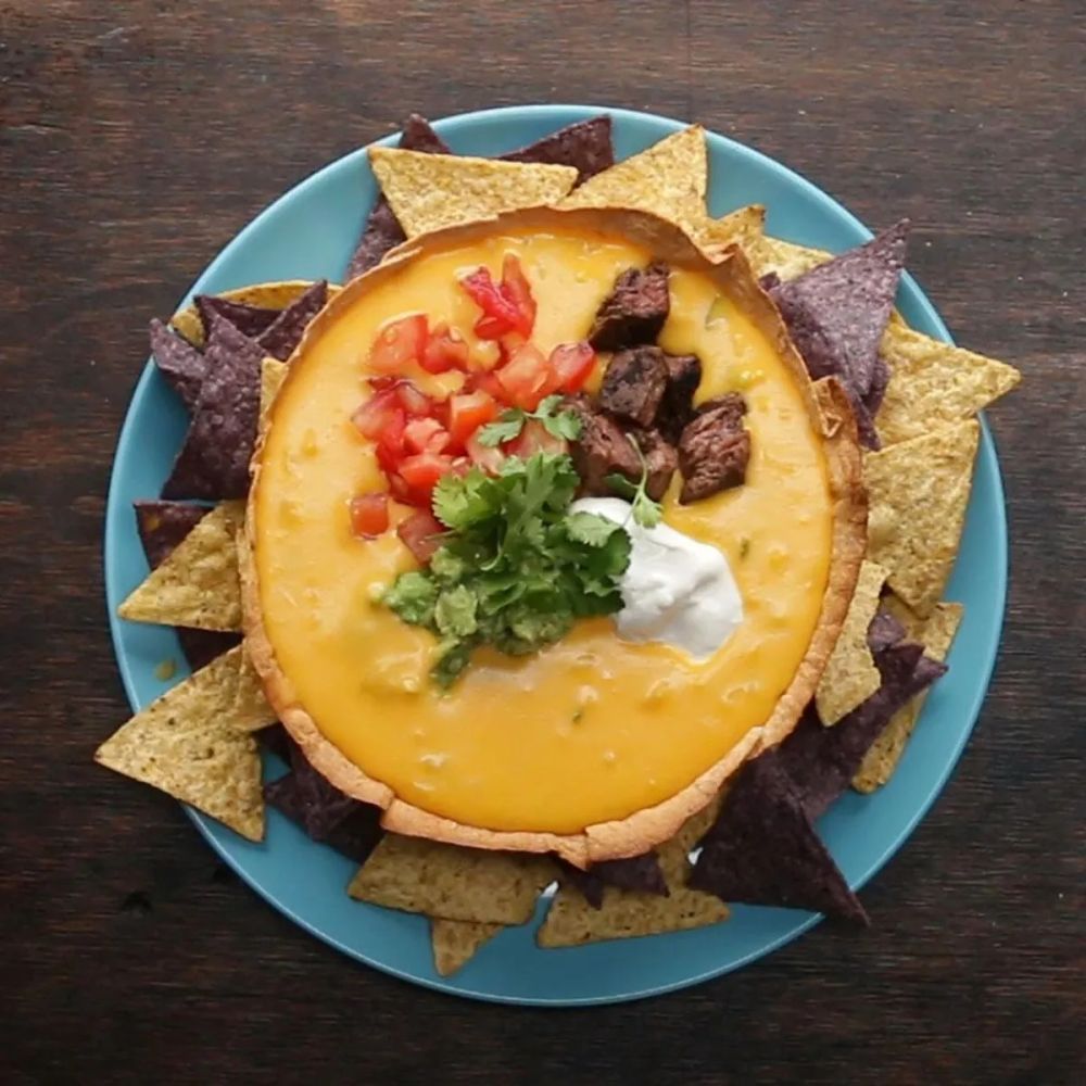 Loaded Queso In A Tortilla Bowl