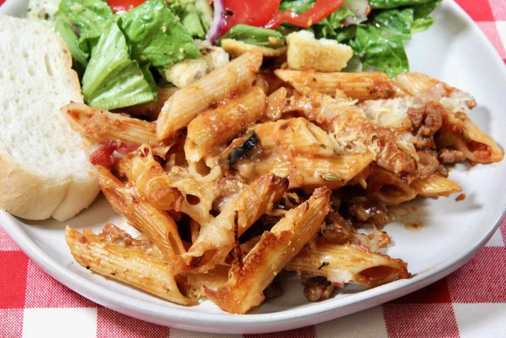 Three-Cheese Baked Ziti with Italian Sausage