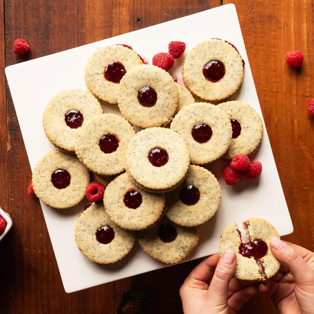 Raspberry Poppyseed Linzer Cookies