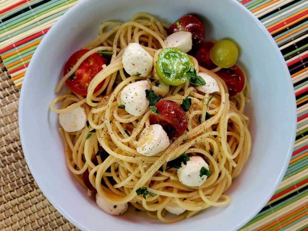 Caprese Pasta with Thai Basil