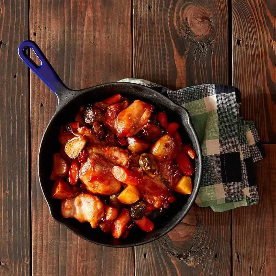 One-Skillet Roasted BBQ Chicken and Vegetables